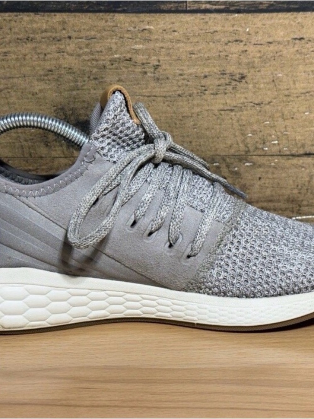 New Balance Light Gray Knit Athletic Sneakers with White Midsole
